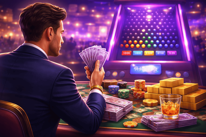 

high roller spieler im casino mit plinko spiel und hohen einsätzen

